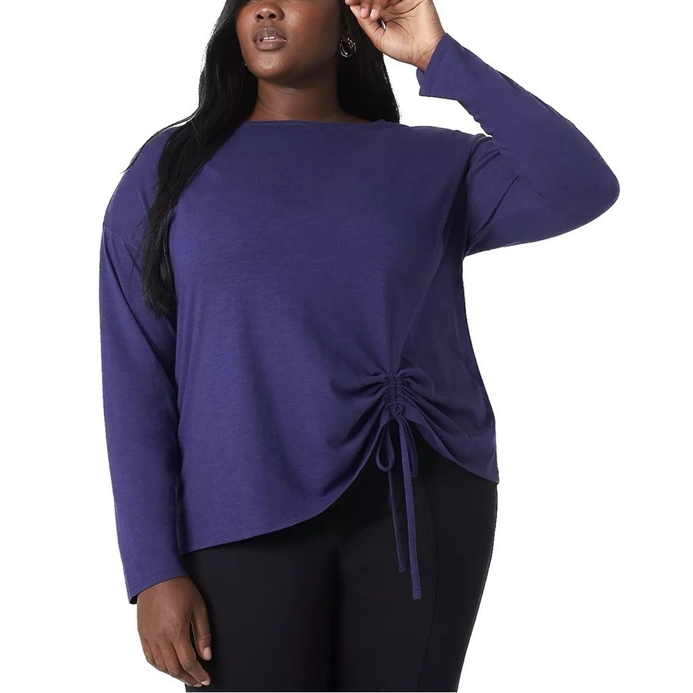 LANE Bryant Sz 34/36 Astral Adjustable Drawcord Long-Sleeve Boatneck Tee K92.9